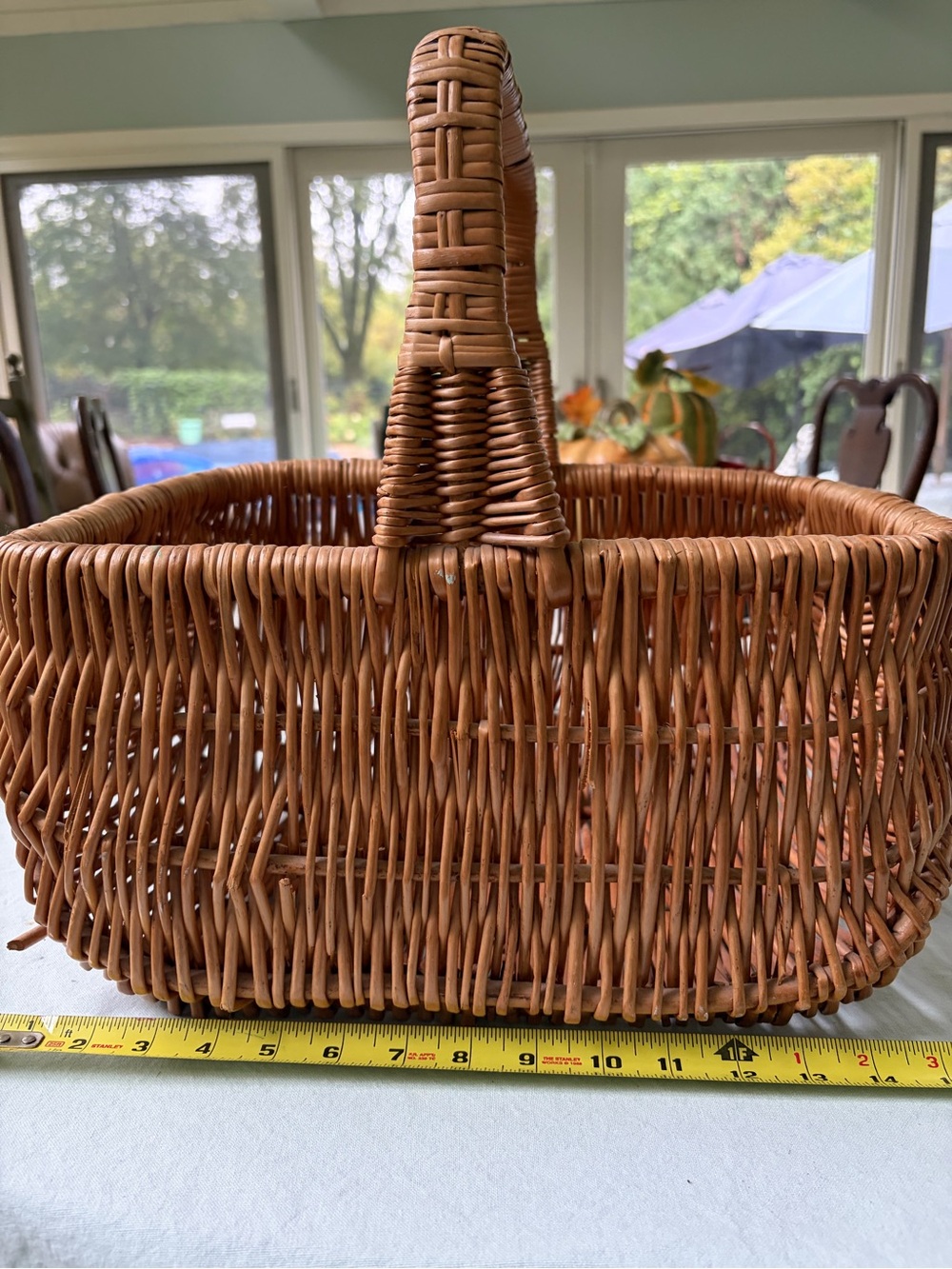 Vintage Woven Willow Basket with Tall Handle – Large Rustic Basket